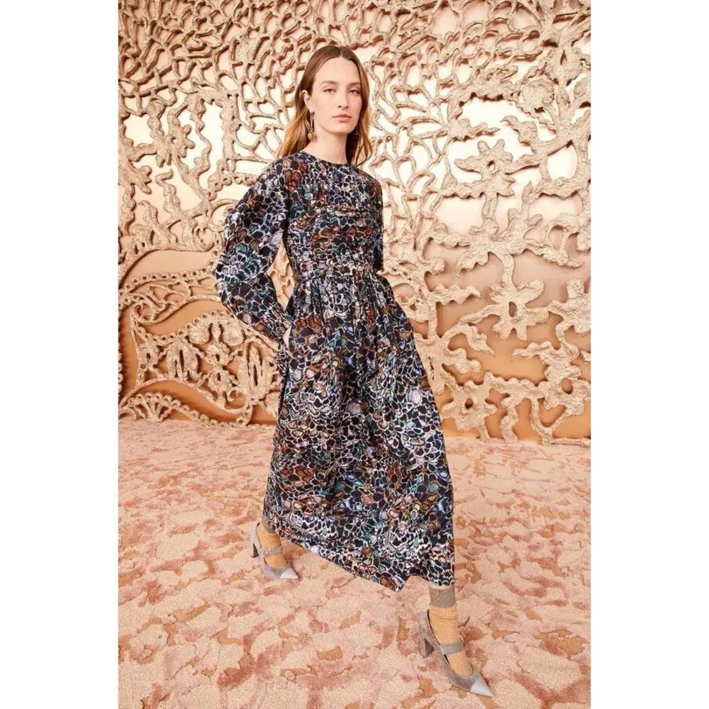 Ulla Johnson Estyne Dress Size 8 Black Starling Poplin Cotton Maxi Feather NWT